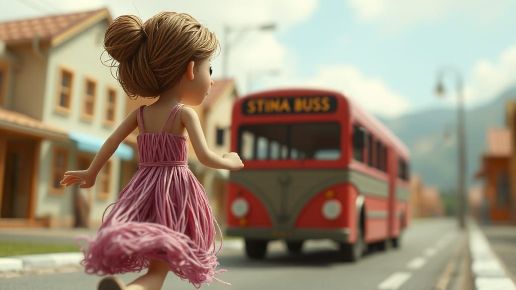 String Woman Chases Bus: Stop Motion Animation