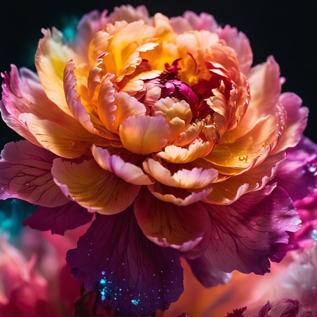 Nebula Peony Emerging from Resin Photograph