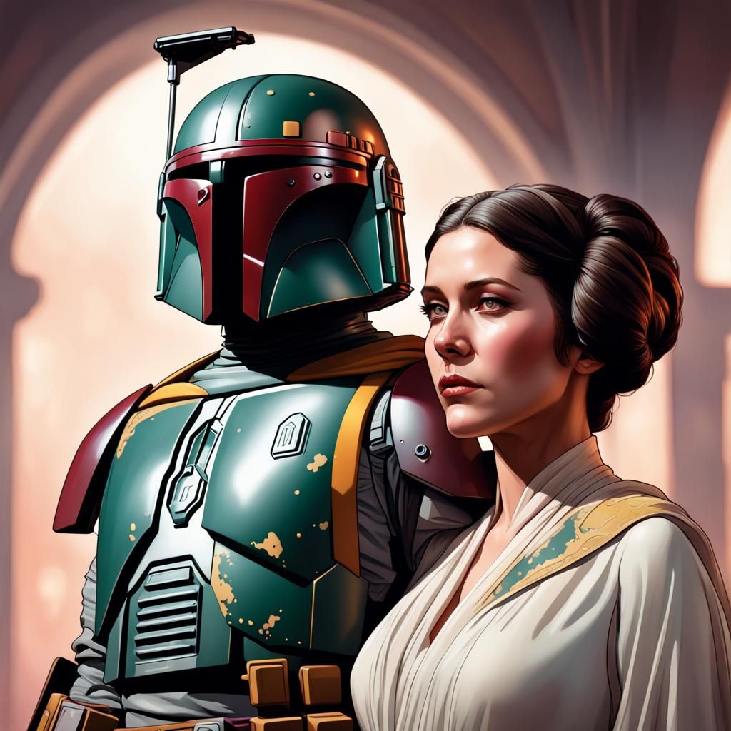 Boba Fett and Princess Leia Wedding Portrait