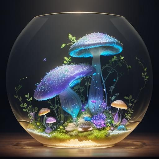 Snail Terrarium: Vibrant Glowing Mushrooms in 3D Anime Art