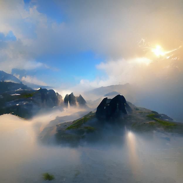 Mountains Emerging Through Morning Mist
