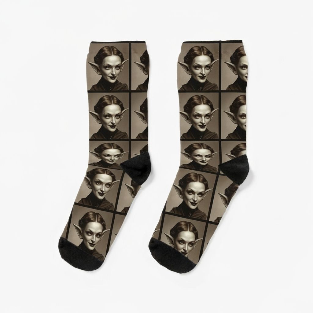 Vintage Goblin Sock Design in Sepia Film Style