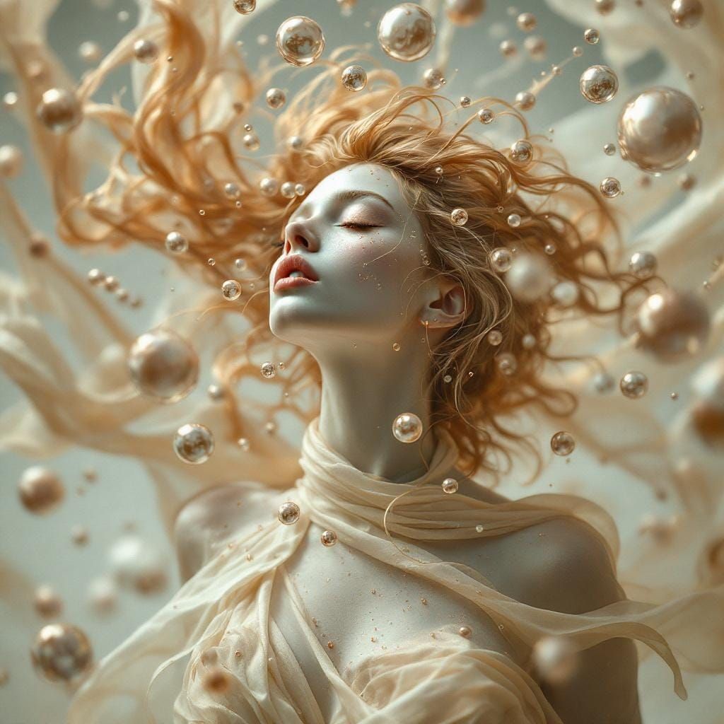 Surreal Woman with Floating Paint, Dali-Inspired Art