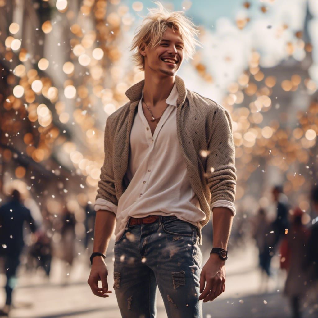 Blond man in skintight jeans