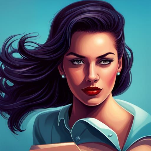 Rockabilly Woman Portrait in Kirby Style