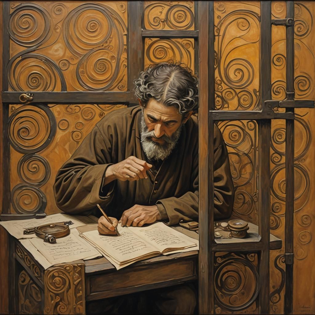 Jugendstil Oil Painting of Jewish Man Writing