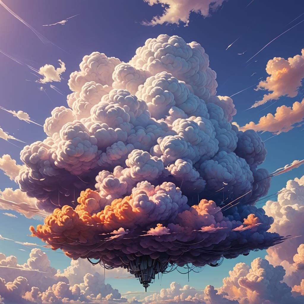 Whimsical Cloud Creature in a Vibrant Sky