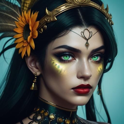 Golden Peacock Woman Split-Screen Portrait