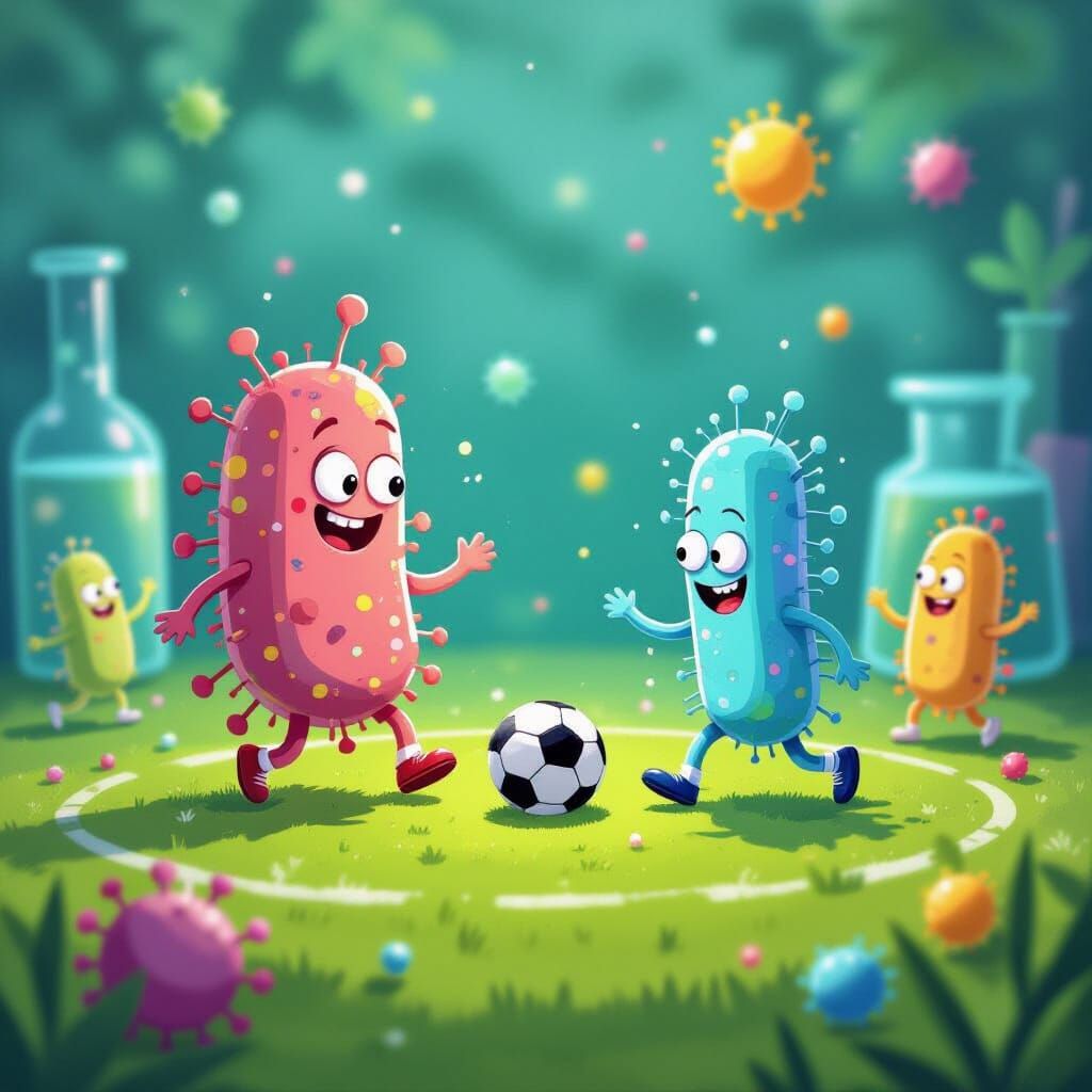 Bacteria Play Microscopic Soccer in Neon Colors