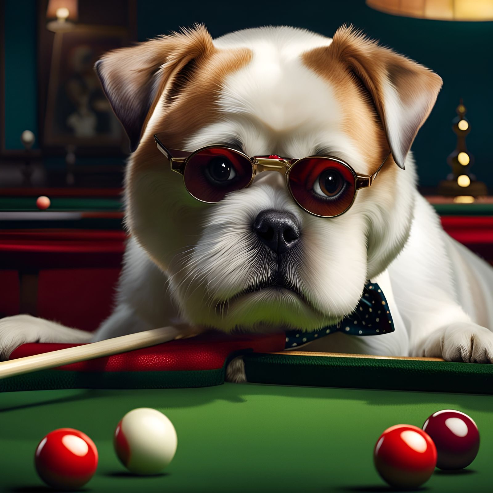 Anthropomorphic Dog Plays Snooker Hyperrealistic Splash Art