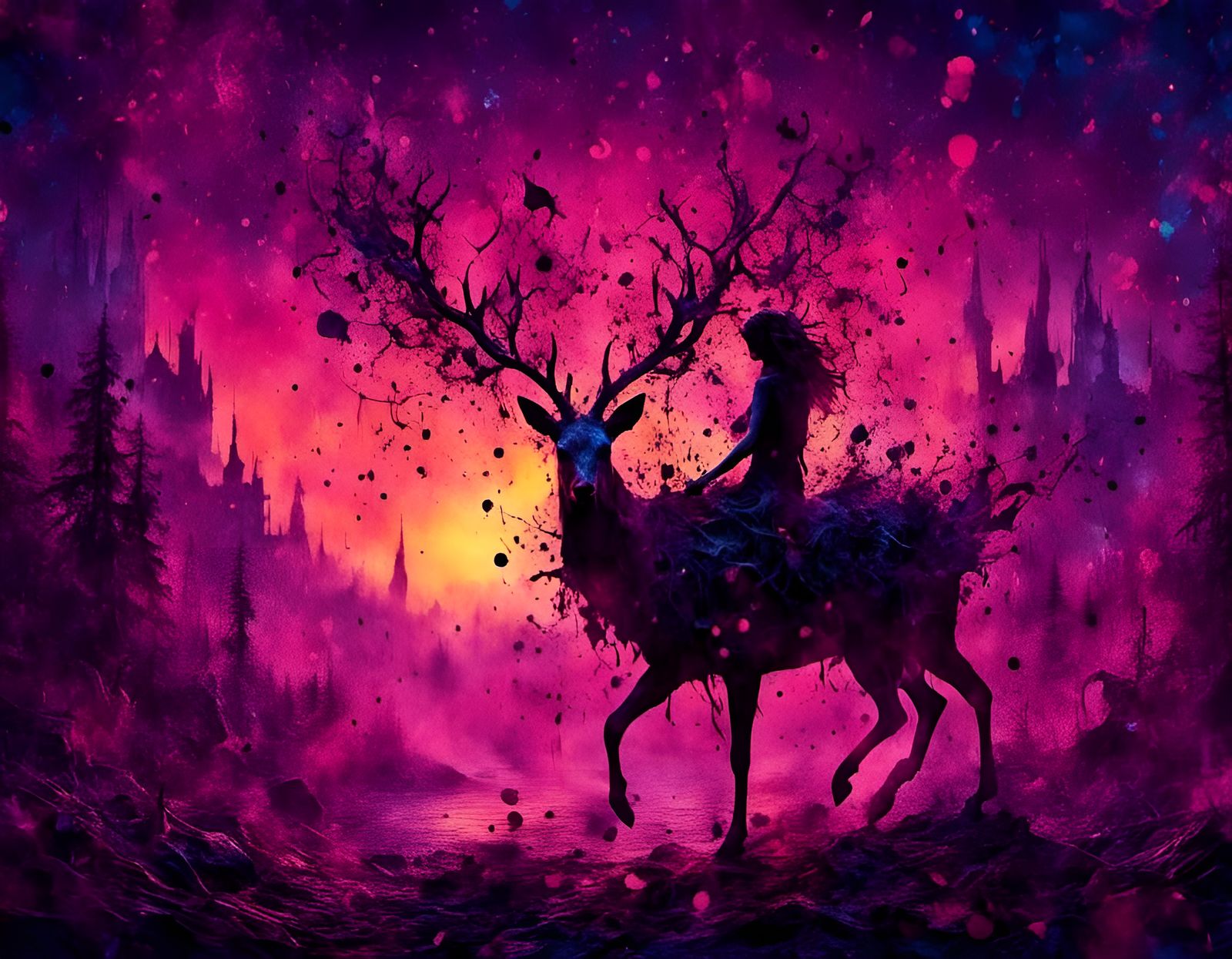 Fae Village in Ink Splatter Sunset