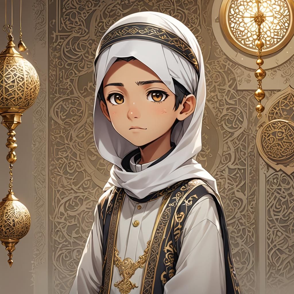 Cute Muslim Boy in Anime Key Visual Style