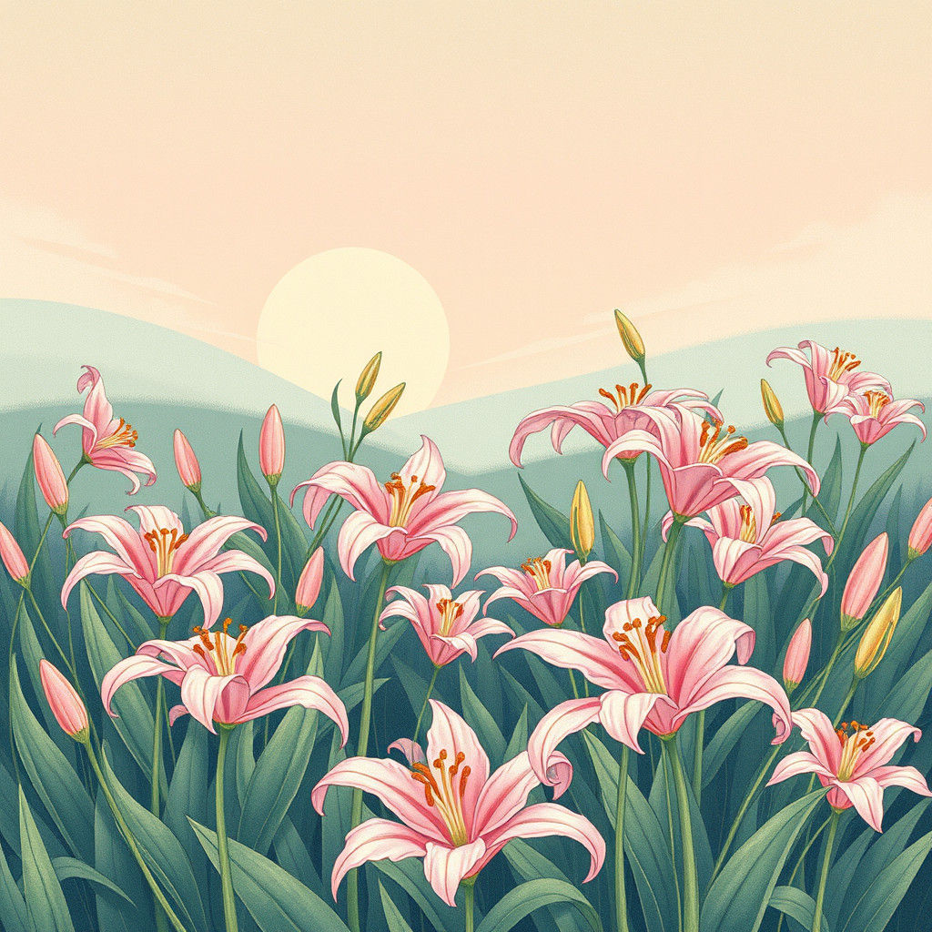 Art Nouveau Lilies Dancing as Ballerinas