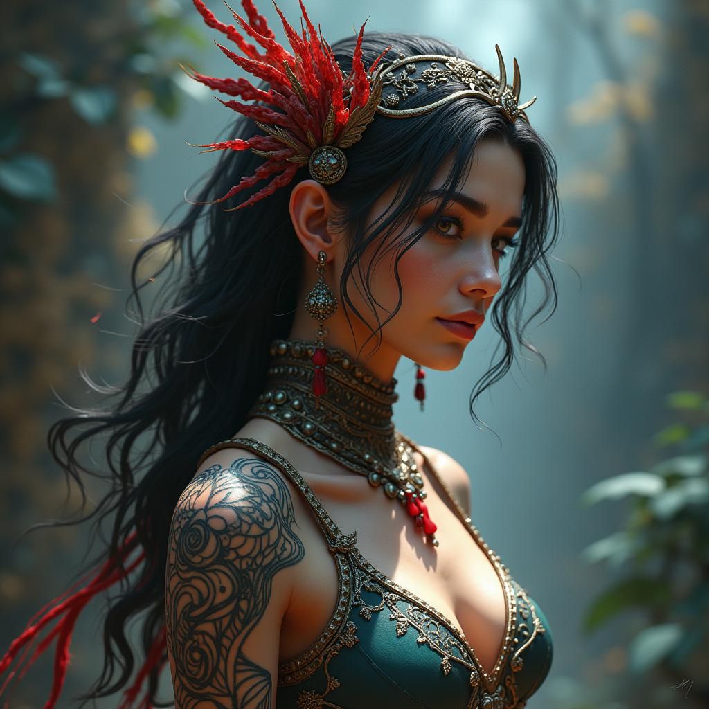 Intricate Tattoo Design for Women: Detailed Matte Painting