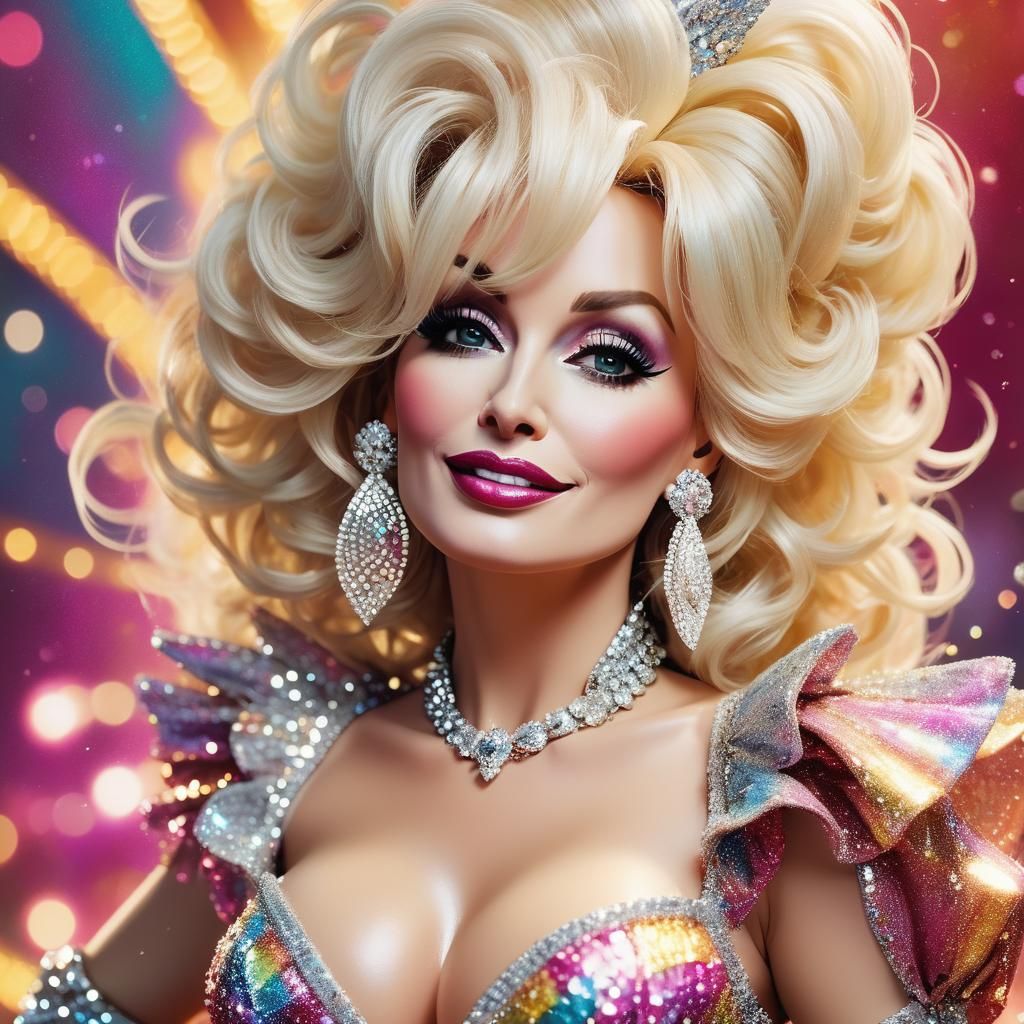 Dolly Parton Showgirl in Pop Art Style