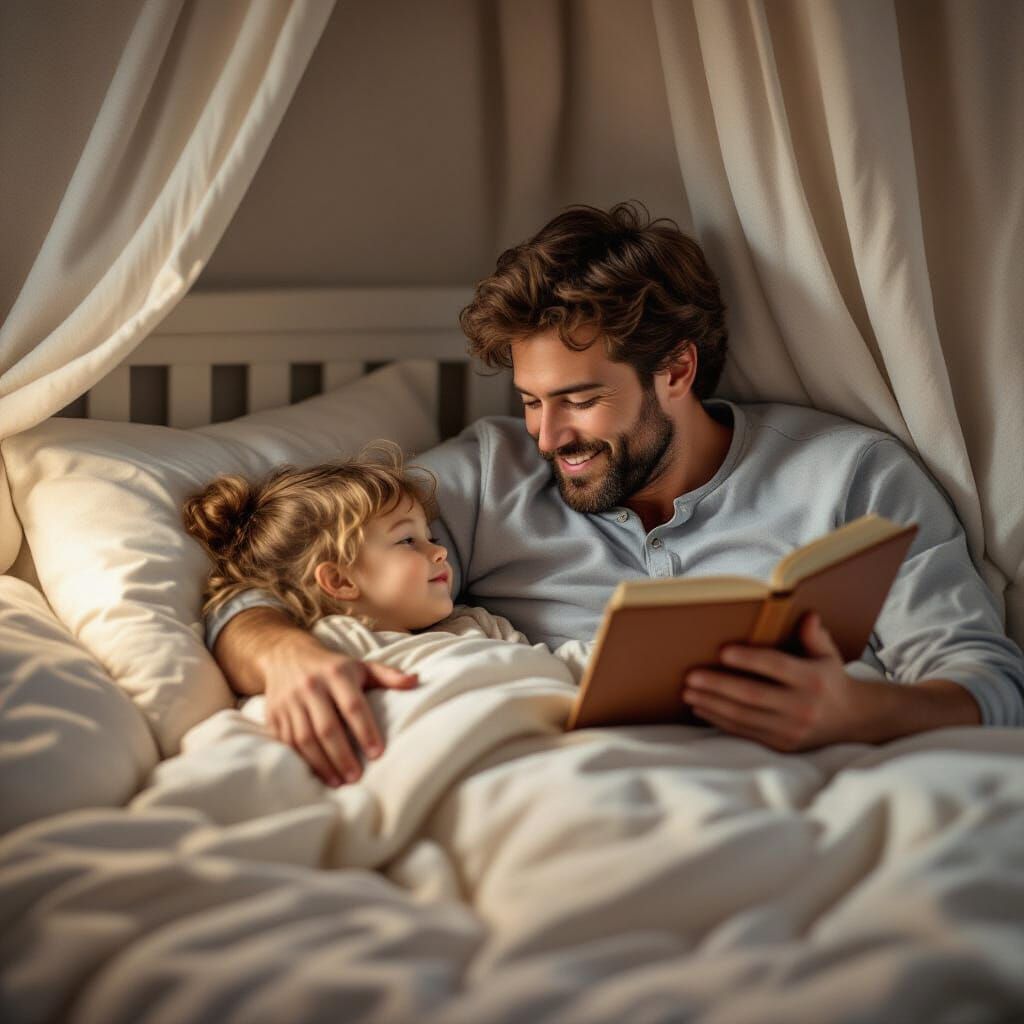 Cozy Bedtime Story Scene in Ultra-Realistic Detail