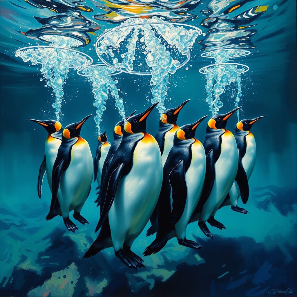 Penguins Release Air Rings in Ocean Depths