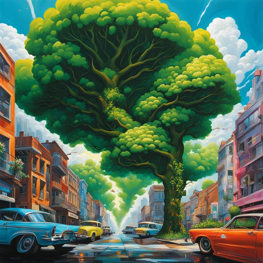 Utopian Futuristic Cityscape in Graffiti Art Style