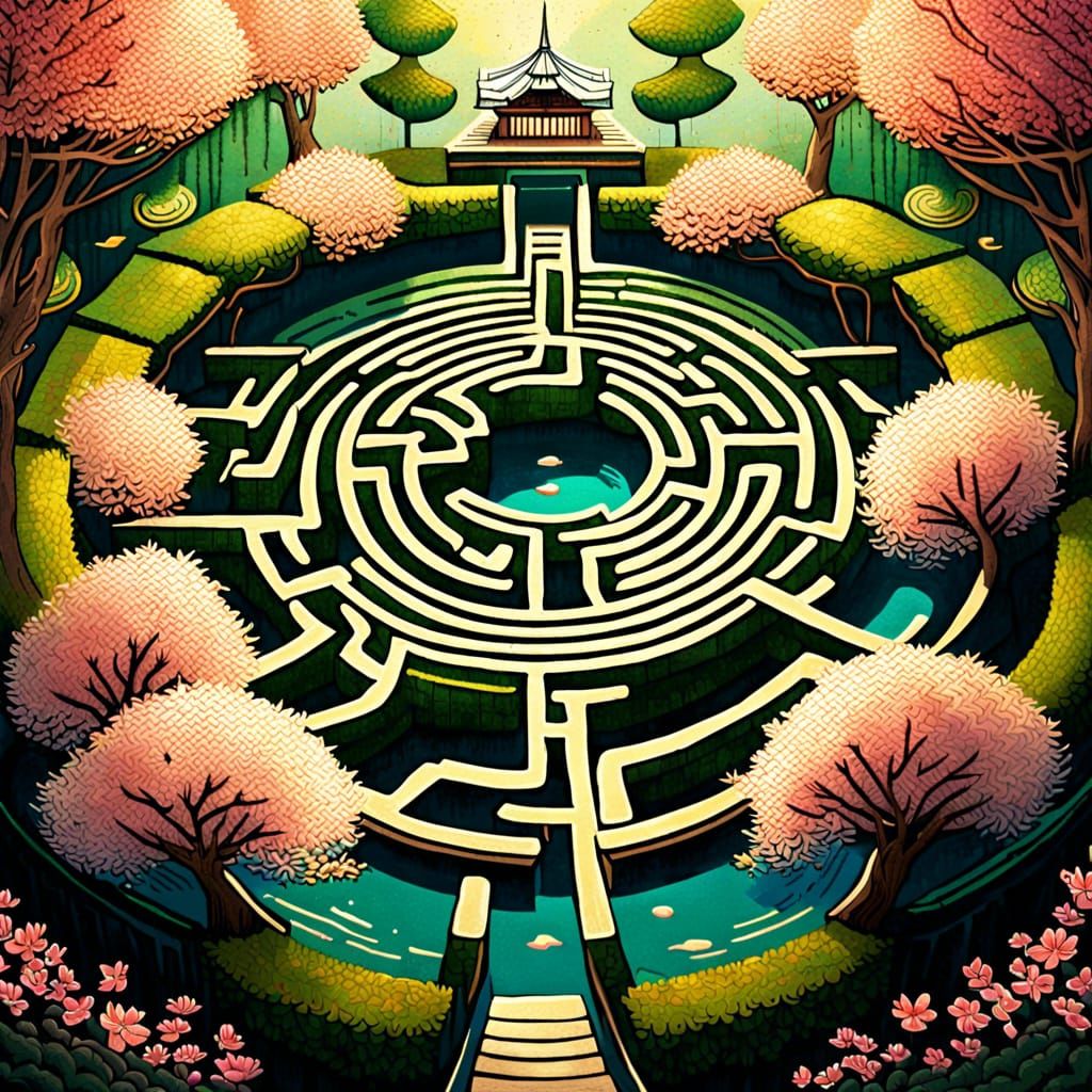 Magic Japanese Maze Garden Art Illustration