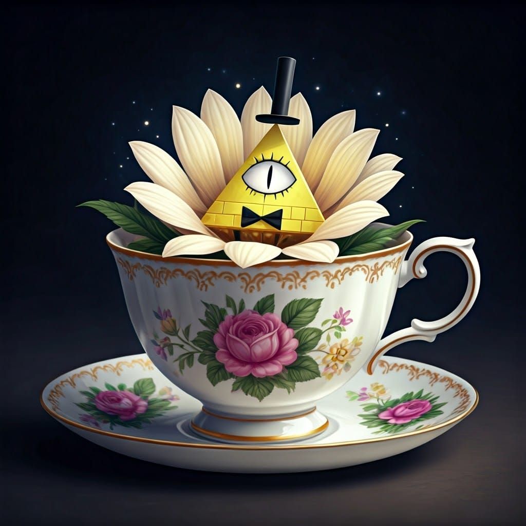 Bill Cipher Flower in Ornate Teacup