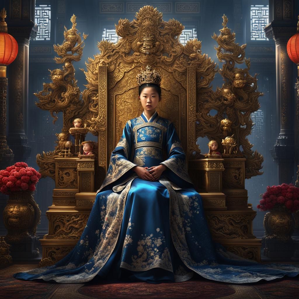 Chinese Queen and Baby on Imperial Throne