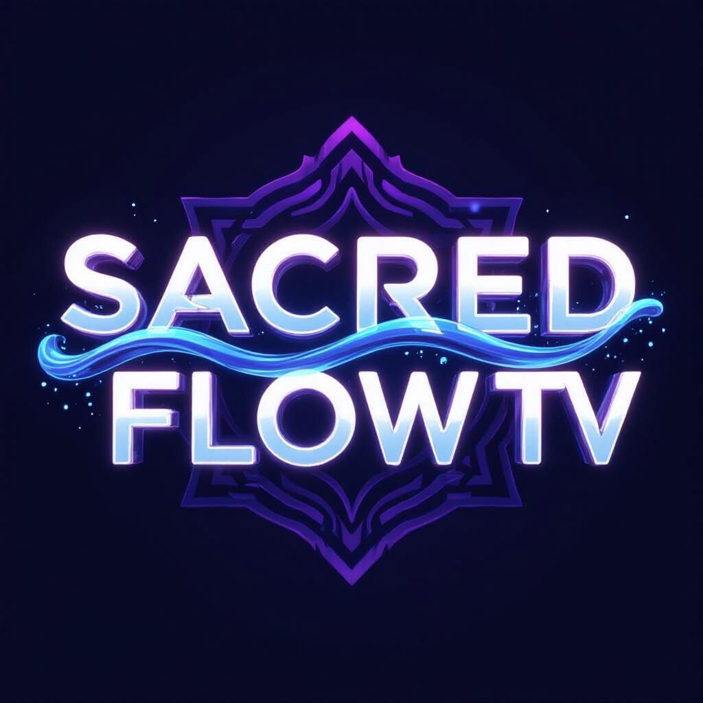 Futuristic SacredFlowTV Logo with Glowing Waves