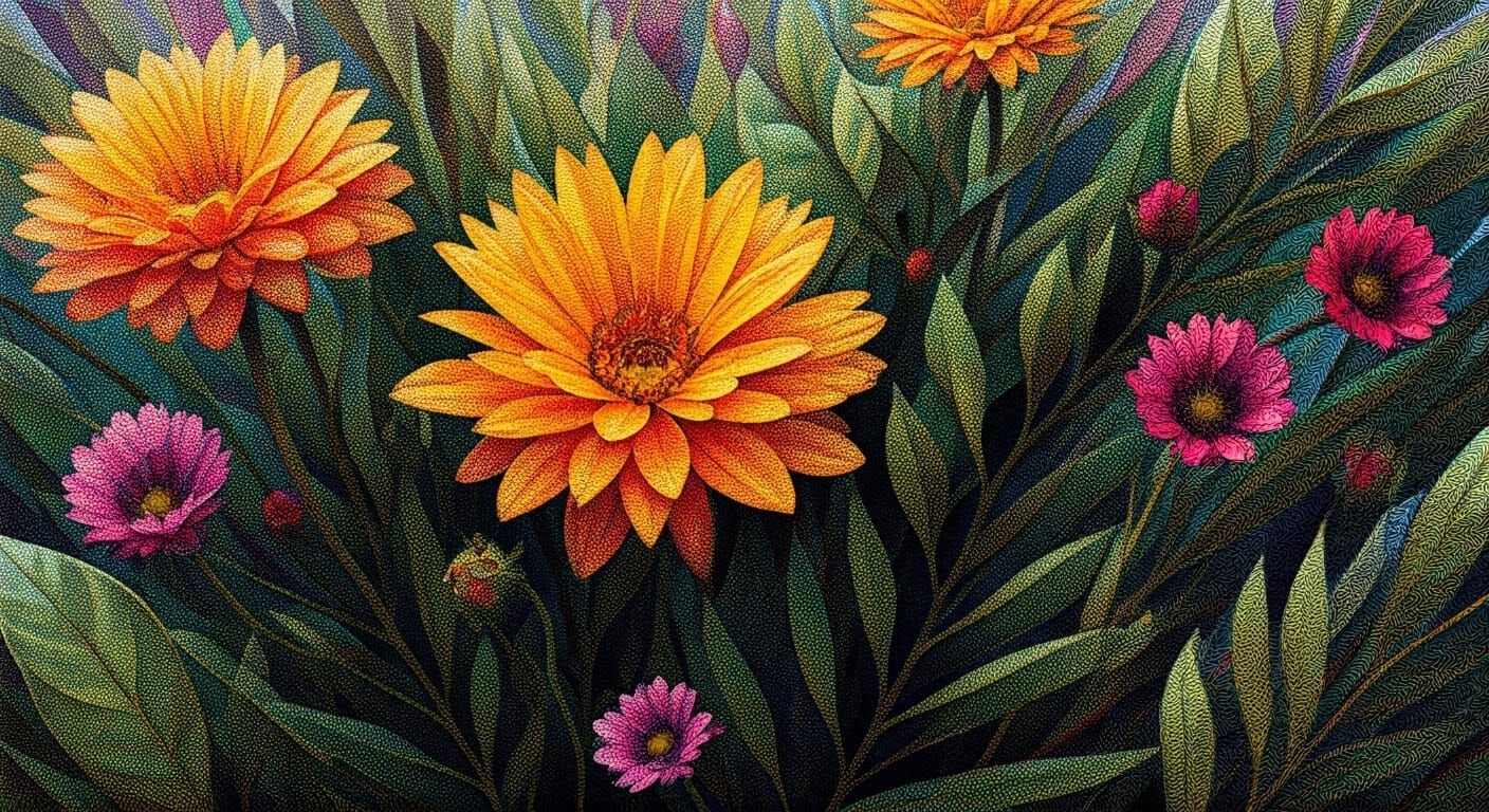 Floral Abundance in Pointillism Style