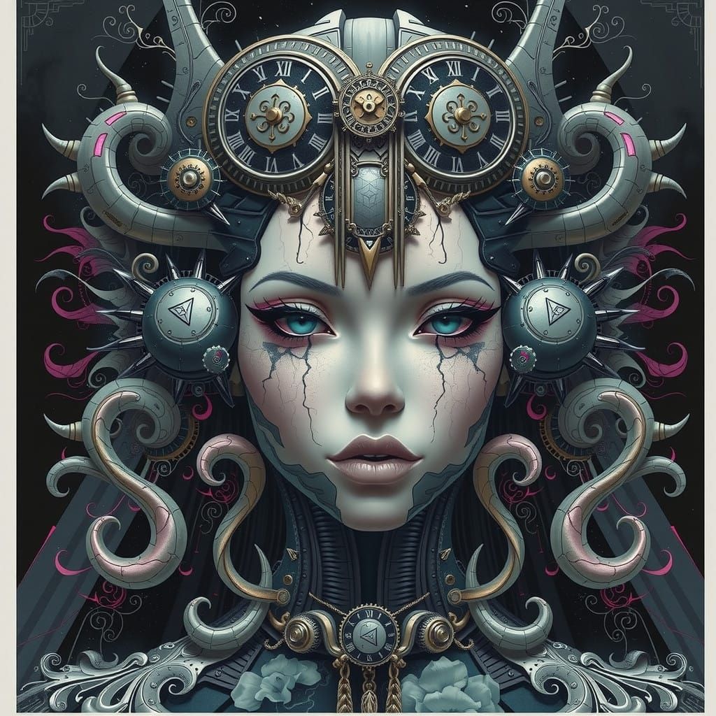 Gothic Clockwork Sorceress in Dark Mystic Armor