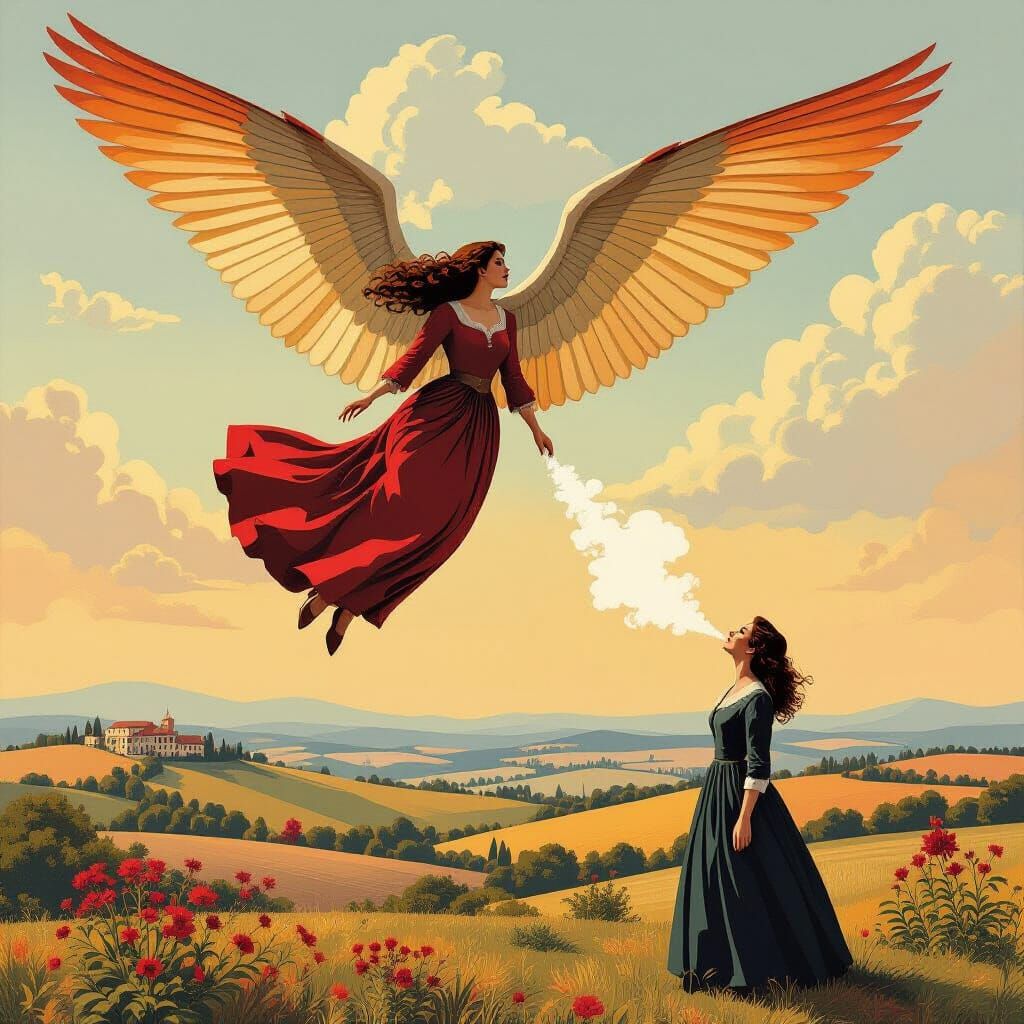 Surreal Quilted Fabric Art of Flying Woman in Italy