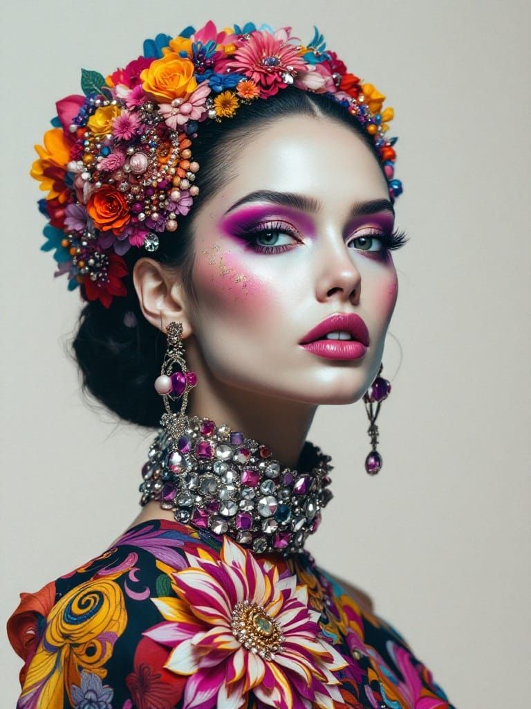 Hyperrealistic Portrait of Woman in Avant-Garde Jewelry