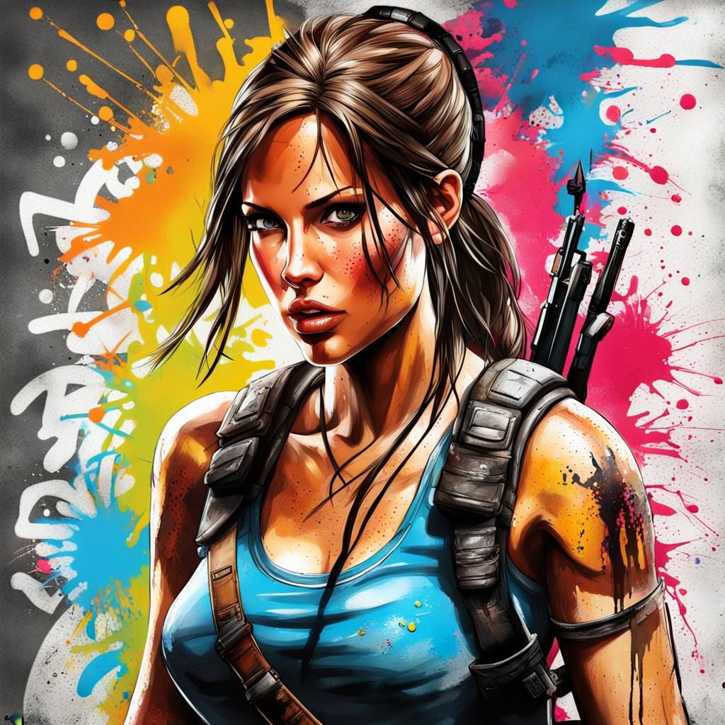 Lara Croft Graffiti Art in Street Style
