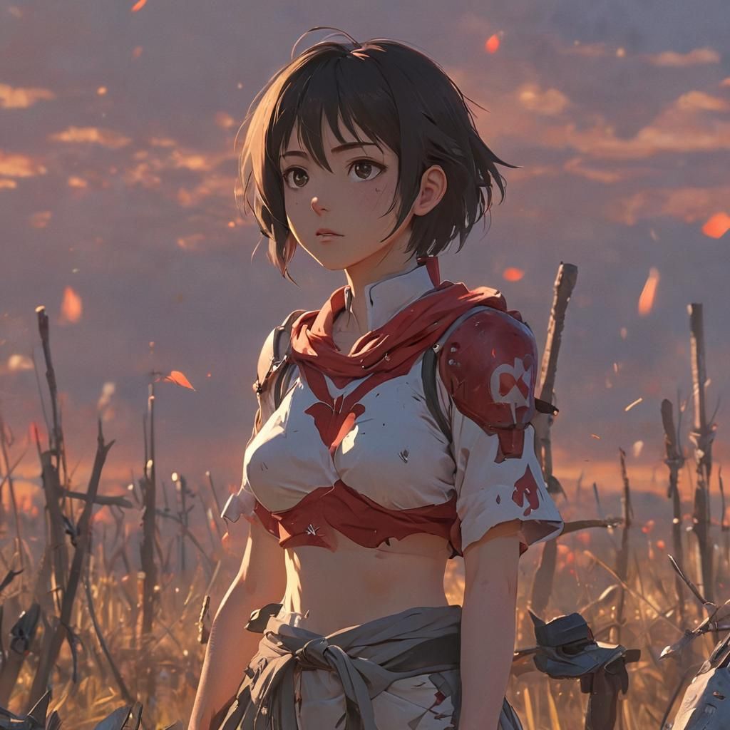 Anime Girl Survivor in Battlefield Sunrise