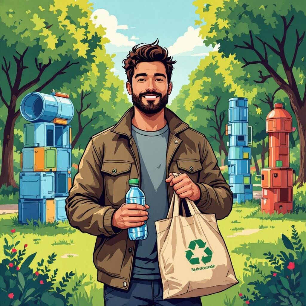 Eco-Friendly Man with Biodegradable Bag Illustration