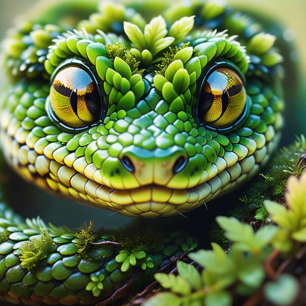 Adorable Moss Snake in Whimsical Concept Art