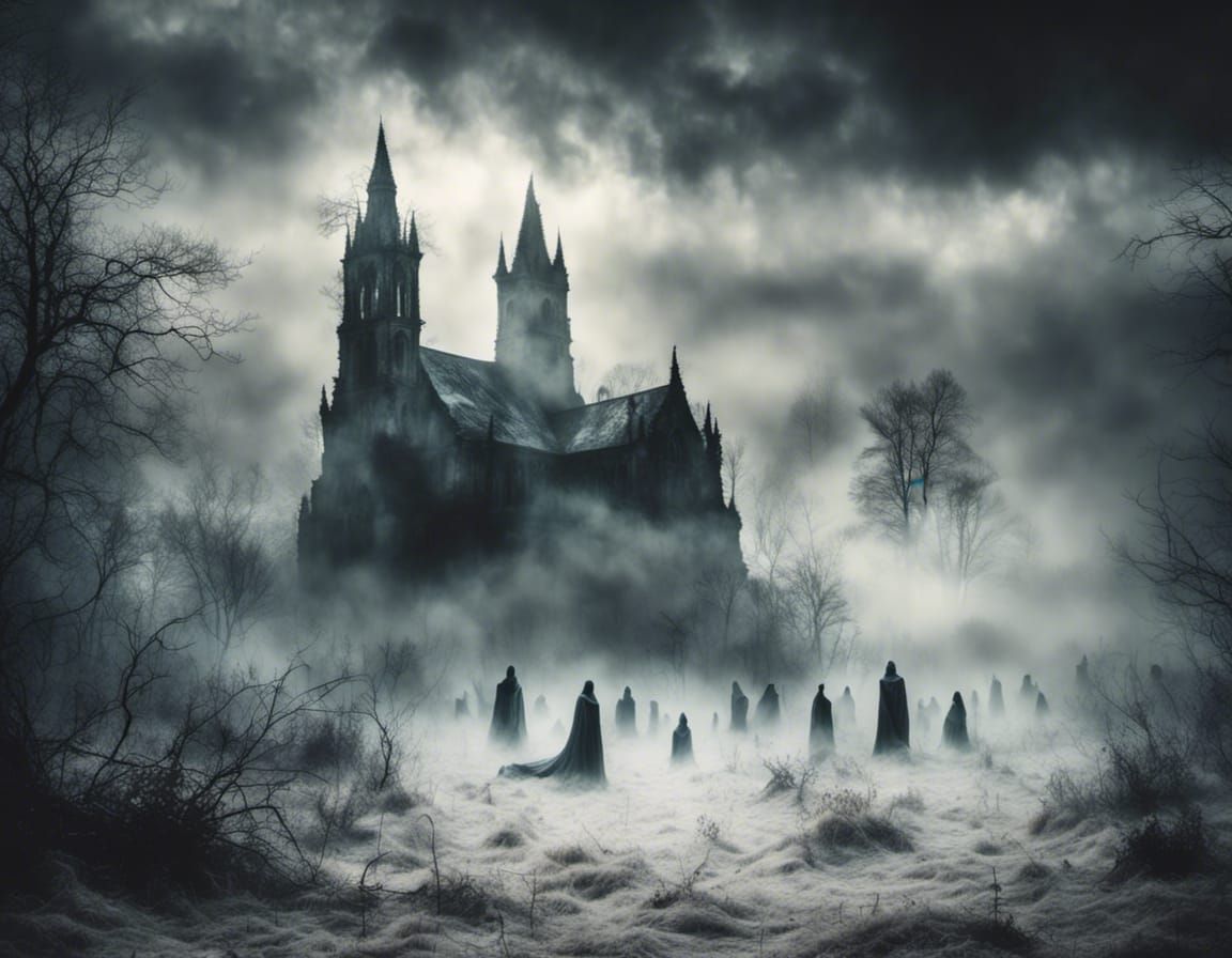 GrimDark Landscape with Translucent Ghostly Creature