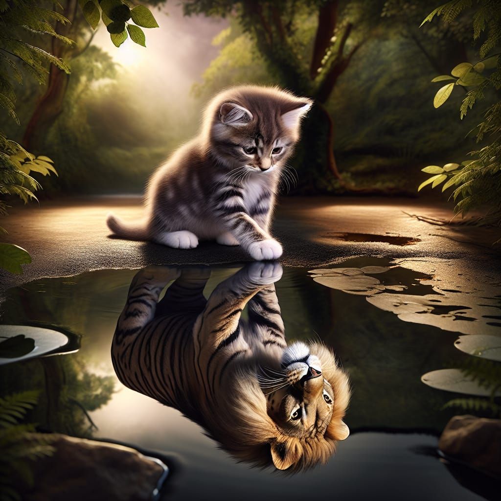 Hyperrealistic Kitten Aspires to Kingly Status in Serene Woo...