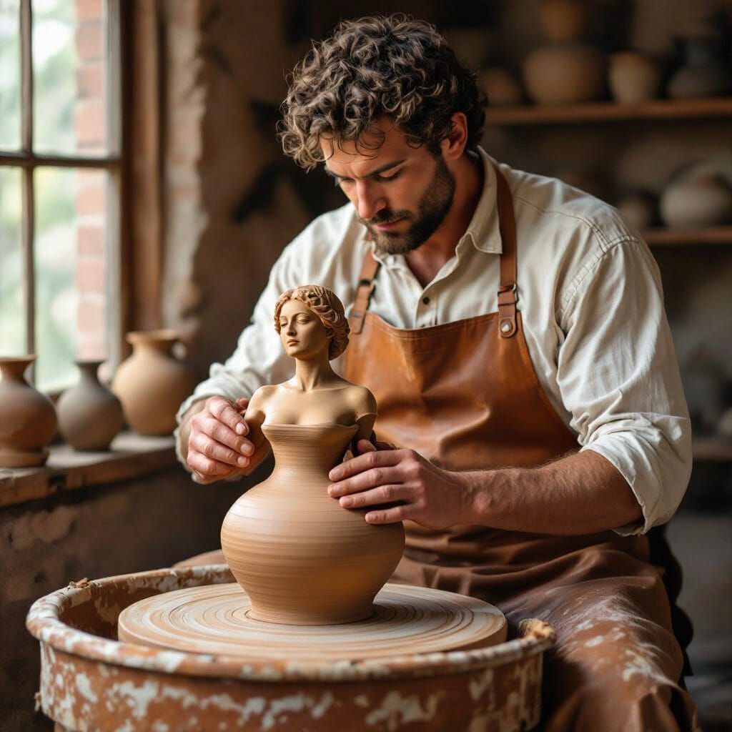 Clay Man Sculpting Human Figure, Expressive Sculpture