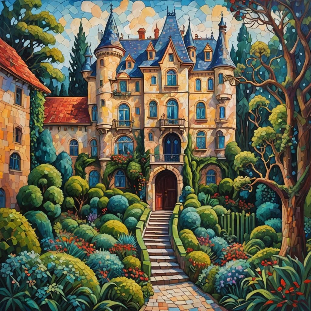 Colorful Castle Maze in Expressionist Impasto Style
