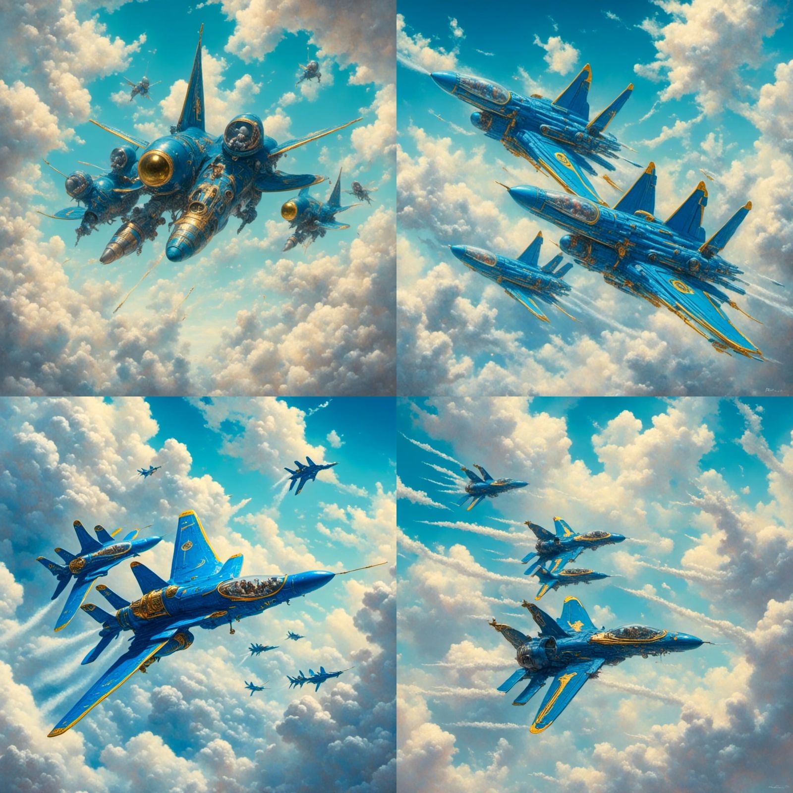 Blue Angels Ascend in Blue Period Style