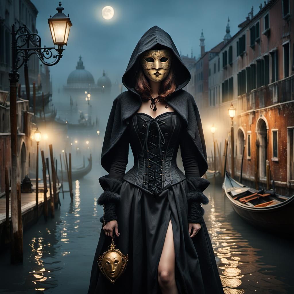 Romantic Dark Fantasy Woman in Venice, Hyperdetailed Art