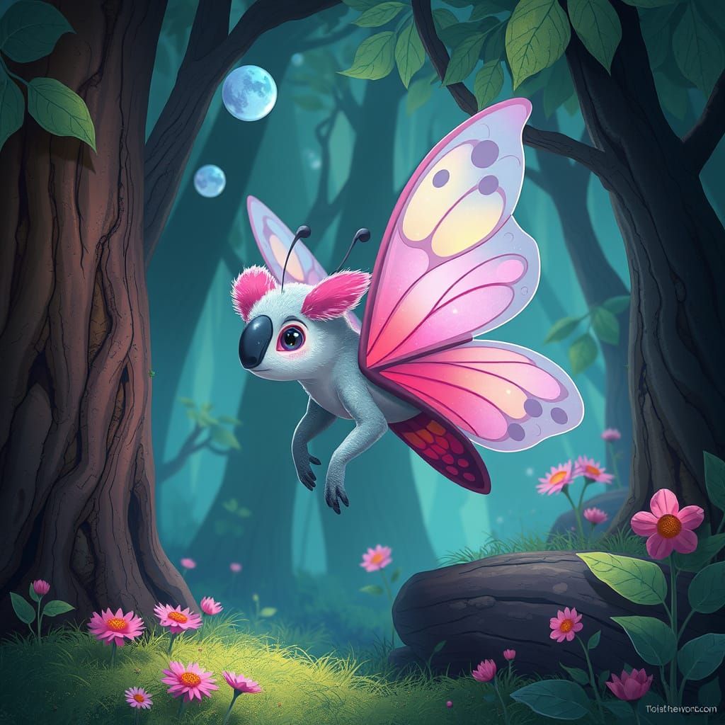 Koala Butterfly Creature in Whimsical Organic Style