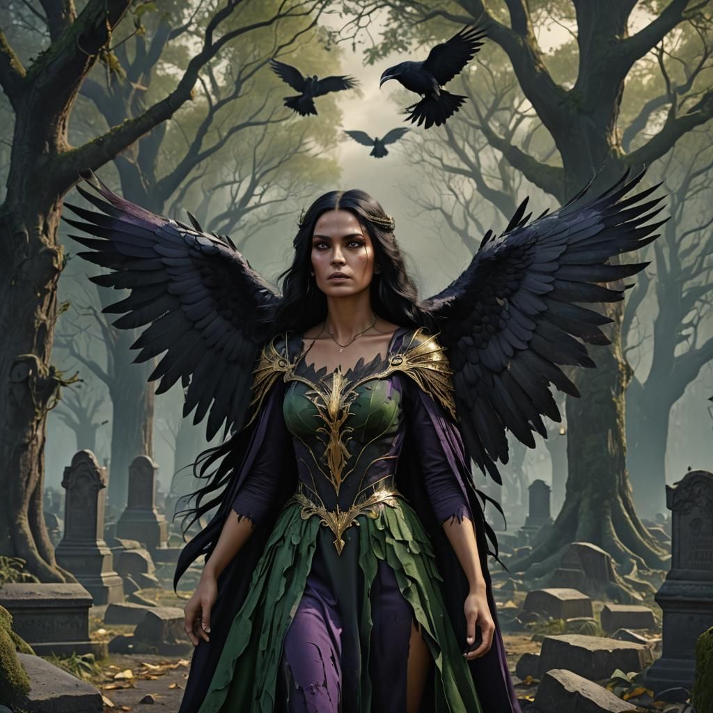 Raven Woman in Ghostly Forest Concept Art