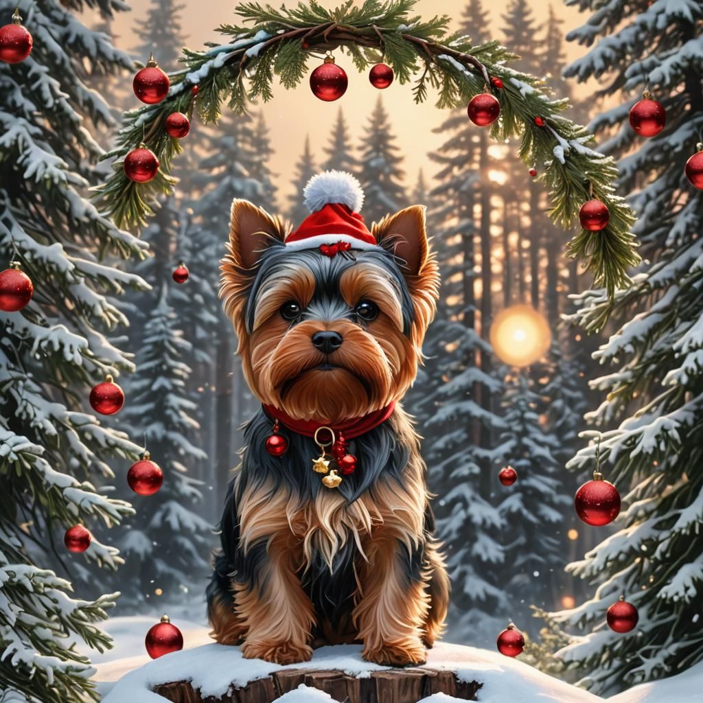 Festive Yorkie in Winter Wonderland: Hyperrealistic Digital ...