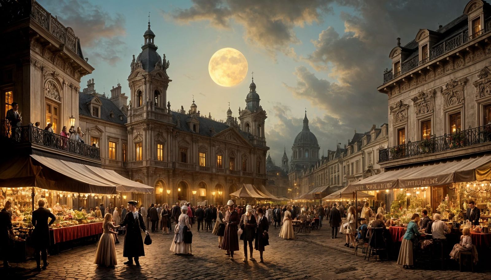 Baroque Town Square Market at Night