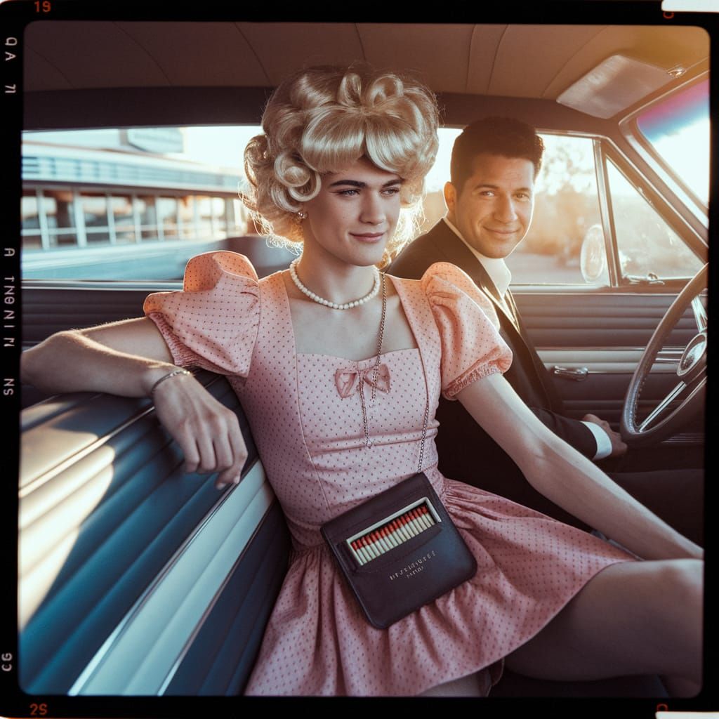Poignant Image of Young Man in Dress in Classic Car