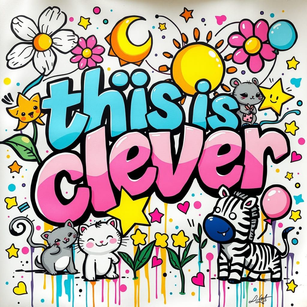 Vibrant and energetic doodle graffiti art featuring bold, ra...