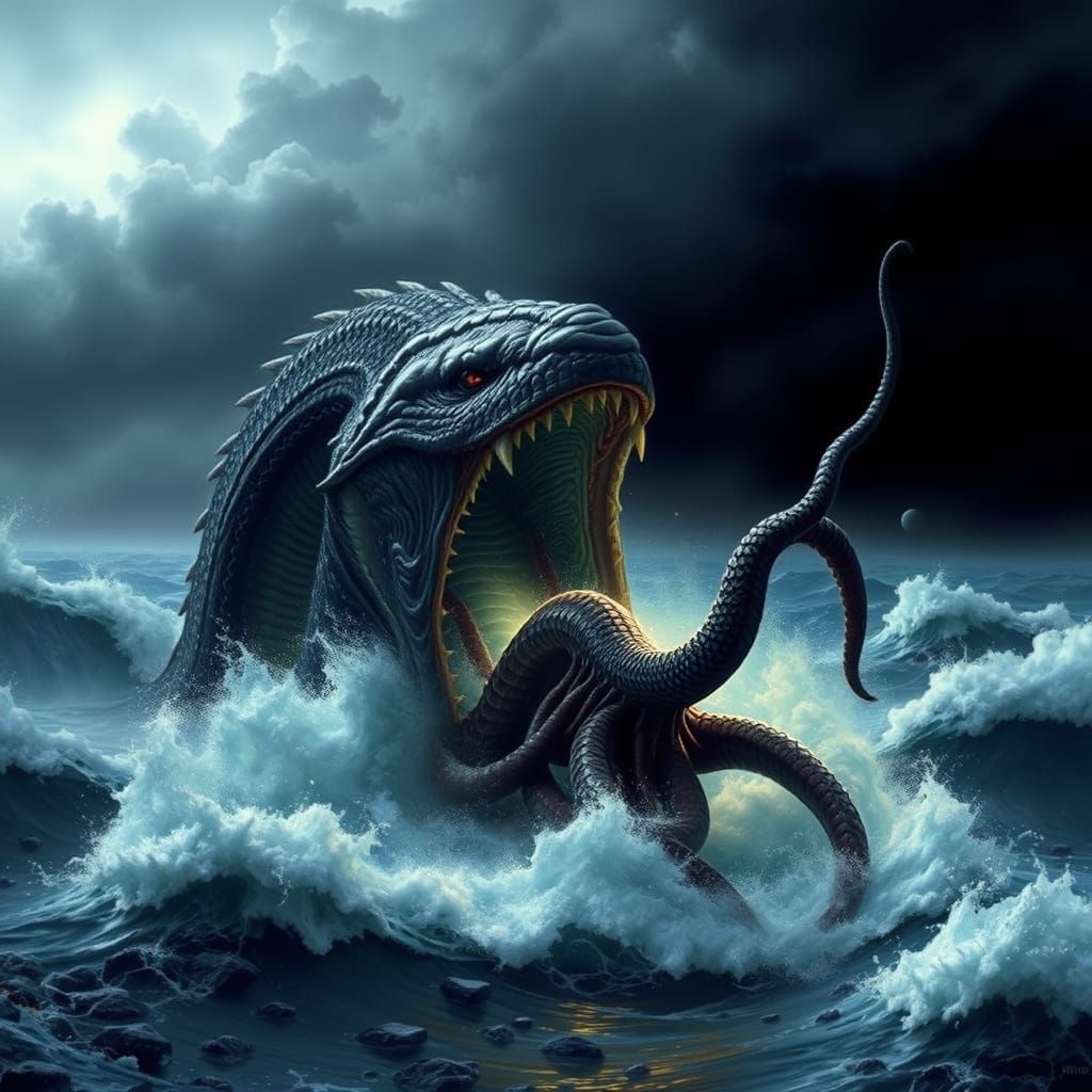 Monstrous Leviathan Devours Kraken in Dark, Turbulent Seasca...