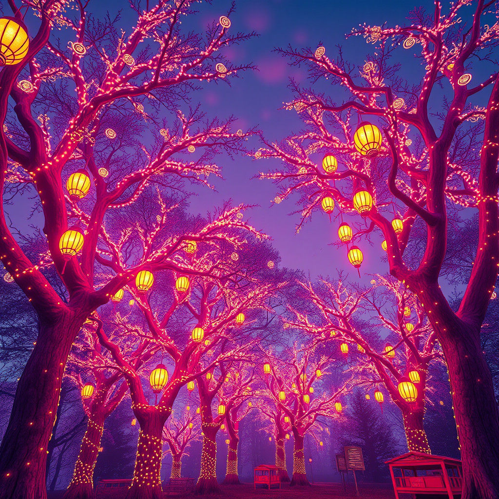 Glowing Trees in Dreamlike Fantasy Landscape