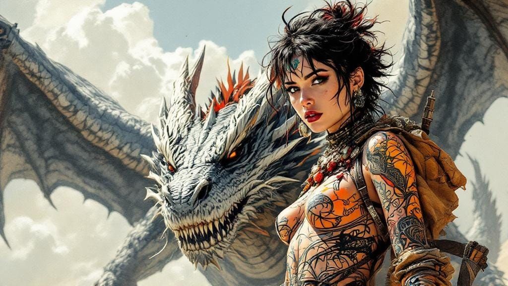 Dragon Rider Body Art in Zine Punk Aesthetic