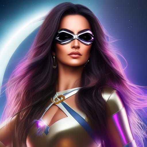 Brunette Superheroine Portrait with Blue Eyes